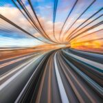 Motion blur of train moving inside tunnel in Tokyo, Japan